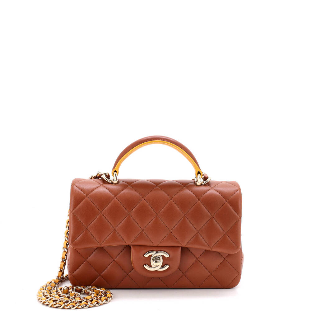 Chanel Mini Classic Single Flap Top Handle Bag Quilted Lambskin